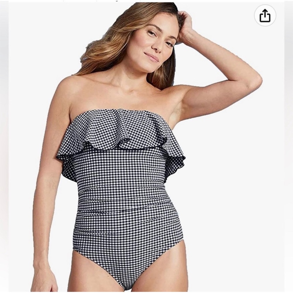 Kona Sol Navy Gingham One Piece Swimsuit Size S (4-6) Removable Straps NWT - Picture 2 of 10